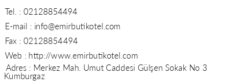 Emir Butik Otel telefon numaralar, faks, e-mail, posta adresi ve iletiim bilgileri